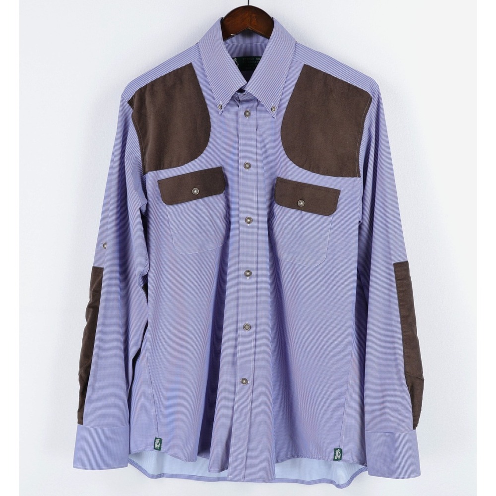Hadleigh's JD Field Shirt Mens Large Blue Brown Corduroy Hunting Shooting Italy‎